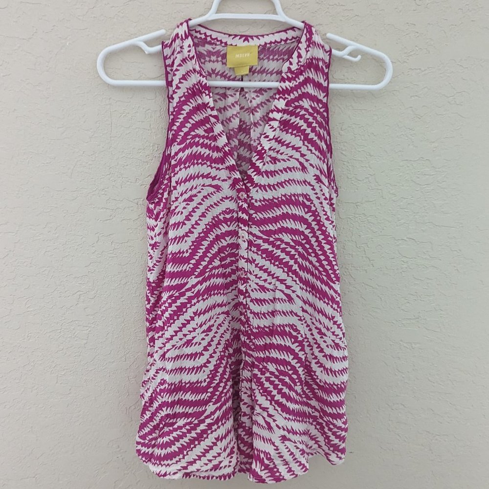 Maeve Anthropologie Pink Sleeveless Tank Top Blouse Aztec Button Size 0 NWOT